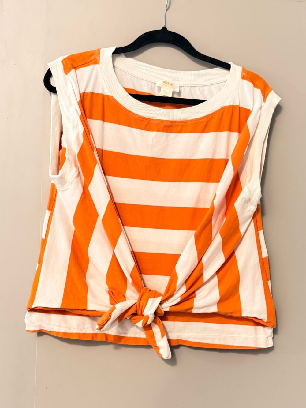 Anthropologie Maeve Orange White Stripe Tie Front Knot Tee size Medium